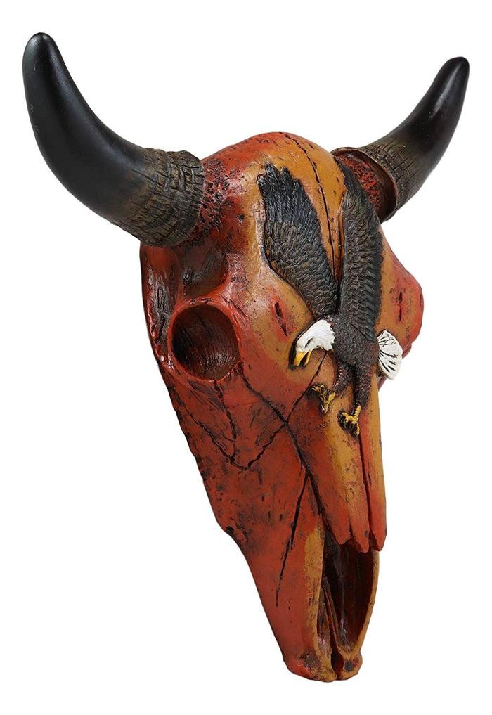 10.5"L Western Southwest Steer Bison Bull Cow Skull With Bald Eagle Wall Decor
