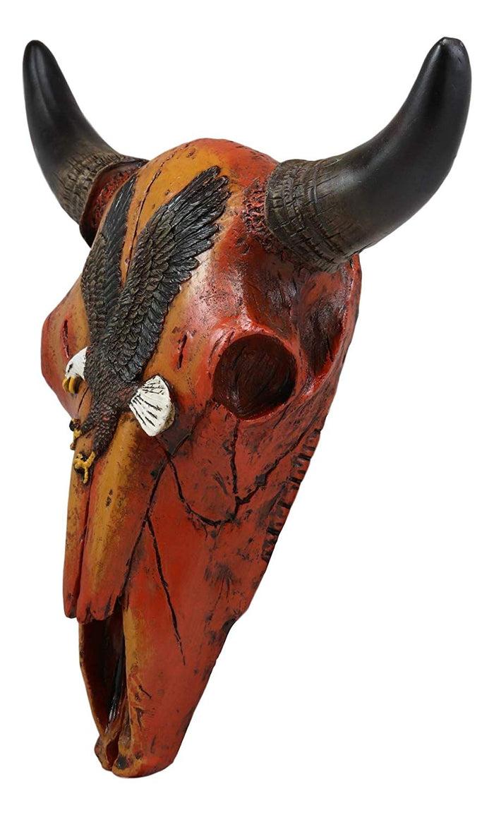 10.5"L Western Southwest Steer Bison Bull Cow Skull With Bald Eagle Wall Decor