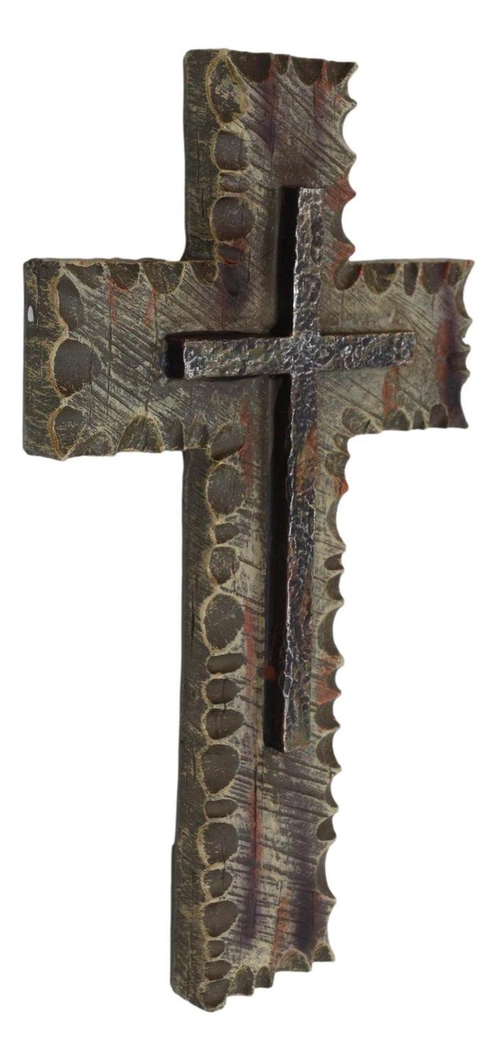 10"H Rustic Western Chiseled And Chipped Faux Wood Layered Wall Cross Crucifix