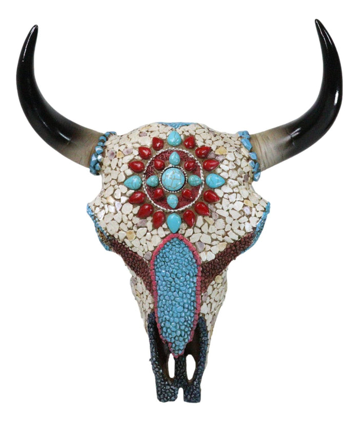 10"H Turquoise Red Teardrop Gems Mosaic Southwest Steer Cow Skull Wall Decor 10"H Turquoise Red Teardrop Gems Mosaic Southwest Steer Cow Skull Wall Decor