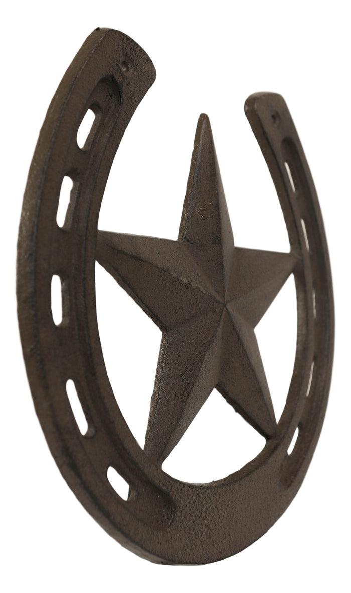 10"W Rustic Cast Iron Cowboy Horseshoe With Western Star Wall Decor Art Plaque