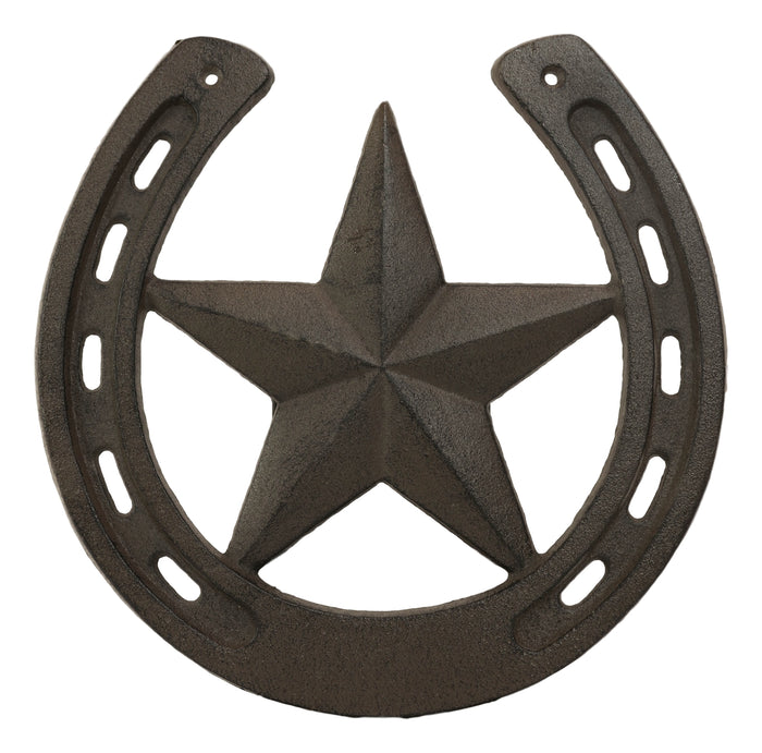 10"W Rustic Cast Iron Cowboy Horseshoe With Western Star Wall Decor Art Plaque