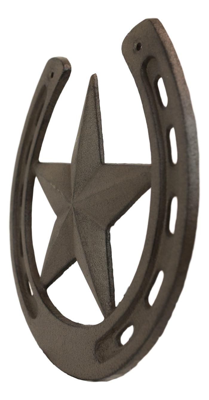 10"W Rustic Cast Iron Cowboy Horseshoe With Western Star Wall Decor Art Plaque