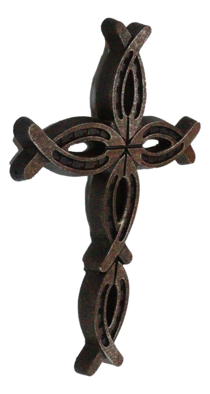 11.5"H Rustic Western Horseshoes Ichthys Christian Wall Cross Decor Plaque