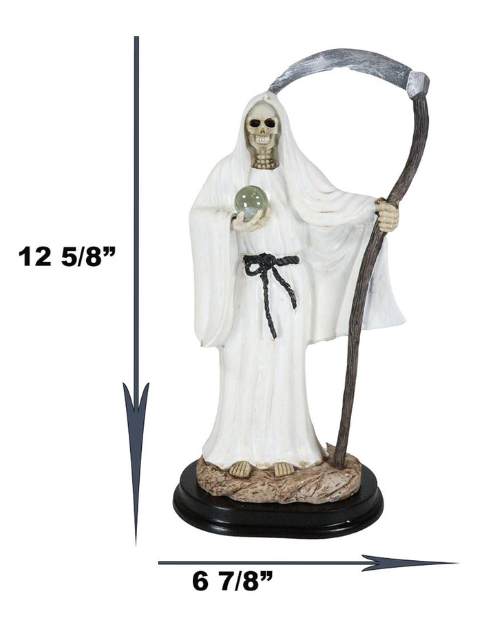 12.75" Tall Holy Death Santa Muerte Holding Scythe In White Tunic Robe Statue