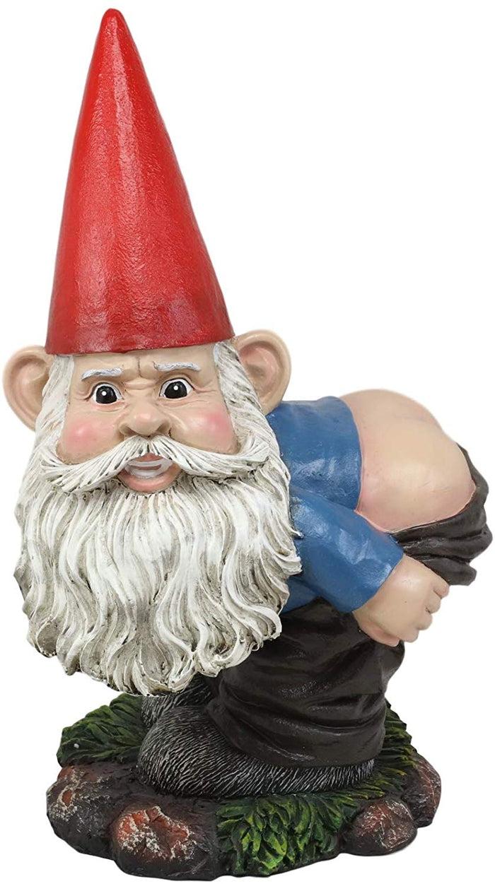 13.5"H Large Naughty Fun Prank Bare Butts Mooning Grumpy Garden Gnome Statue