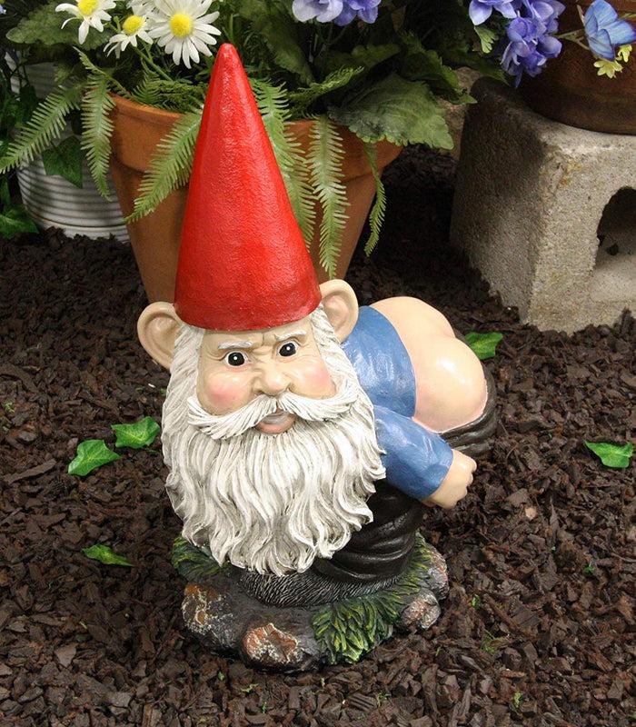 13.5"H Large Naughty Fun Prank Bare Butts Mooning Grumpy Garden Gnome Statue