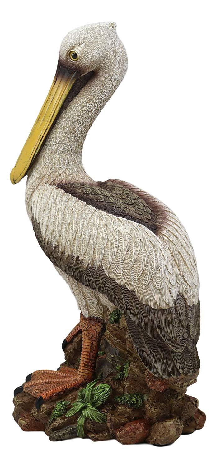 14.25"H Large Ocean Marine Beach Coastal Brown Pelican Standing On Rocks Statue