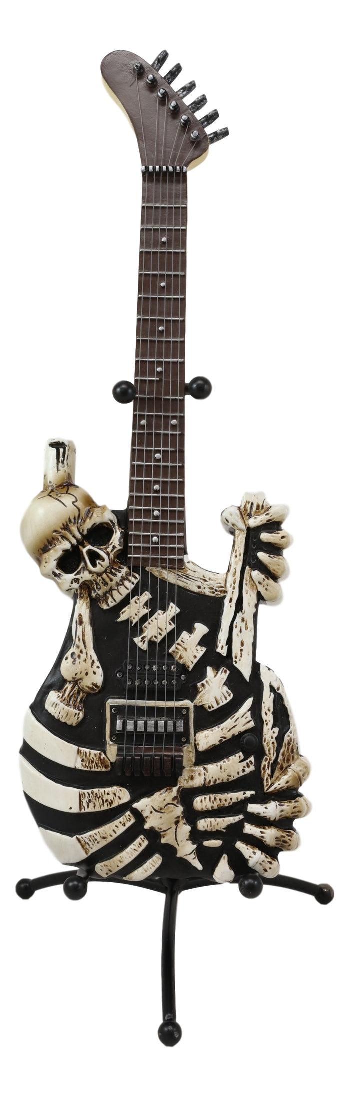 14"H Hell Skull Electric Guitar With Stand Money Coin Piggy Bank Accent Decor