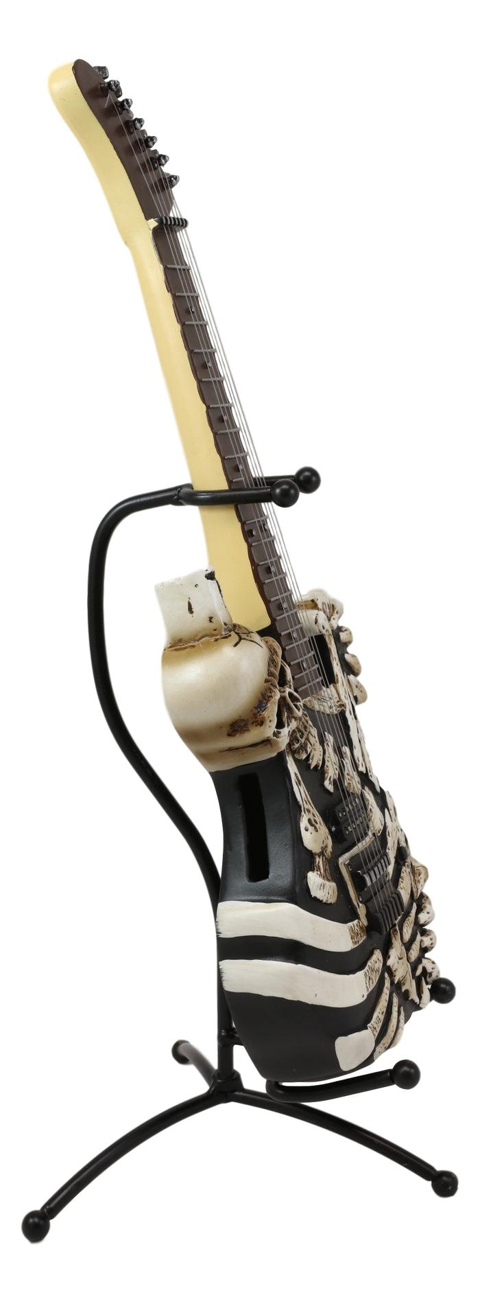14"H Hell Skull Electric Guitar With Stand Money Coin Piggy Bank Accent Decor