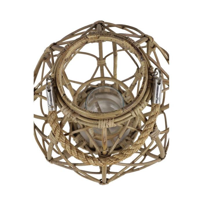 15"H Rustic Farmhouse Brown Woven Rattan Candle Lantern With Jute Rope Handle