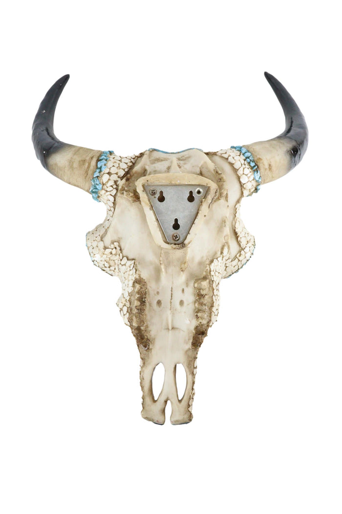 16.5"H Large Turquoise And Red Gems Mosaic Southwest Steer Cow Skull Wall Decor