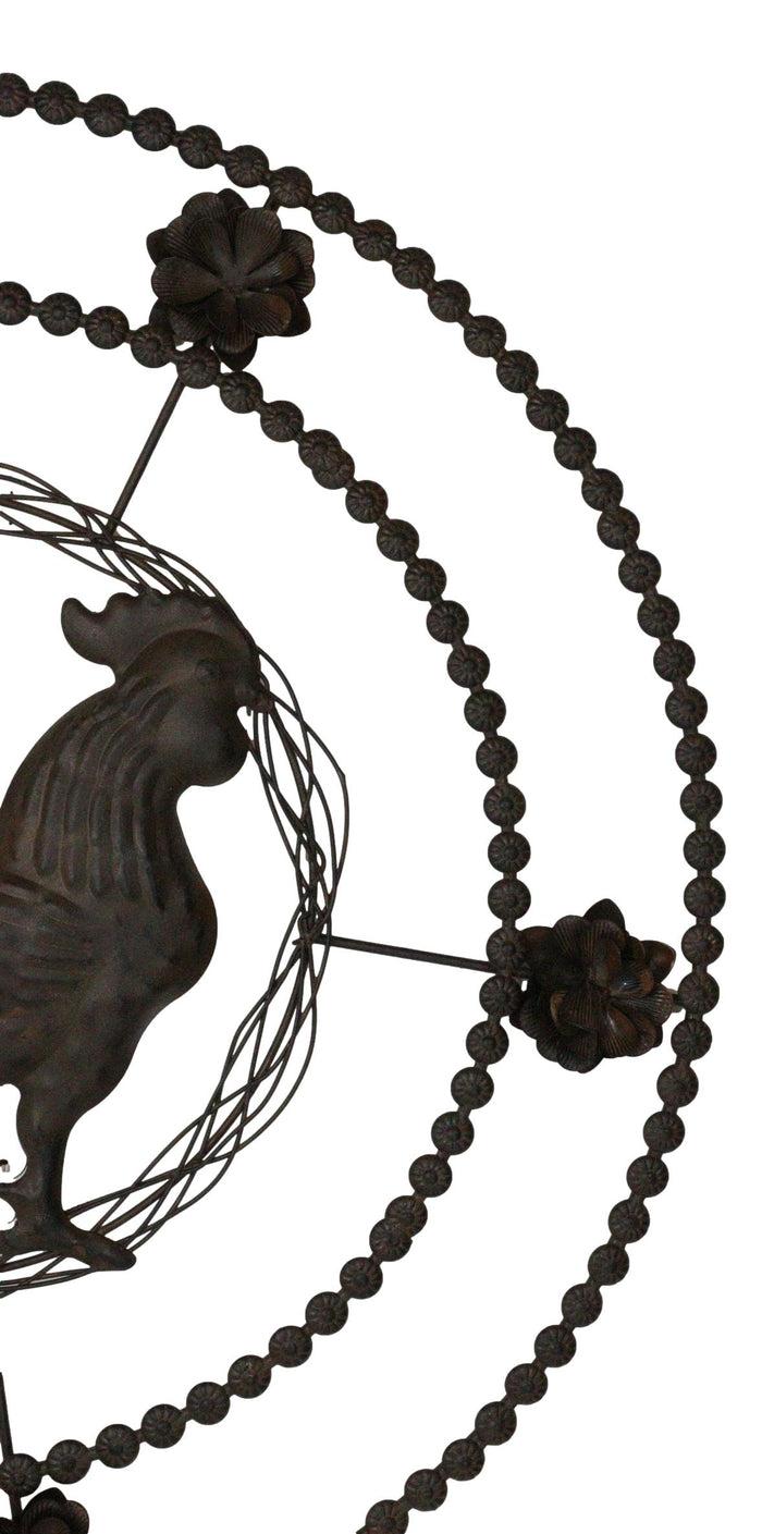 16"D Vintage Rustic Country Farm Rooster Chicken Metal Wall Circle Decor Plaque