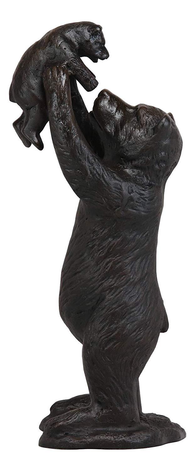 16"H Aluminum Whimsical Rustic Forest Black Momma Bear Lifting Her Cub Statue