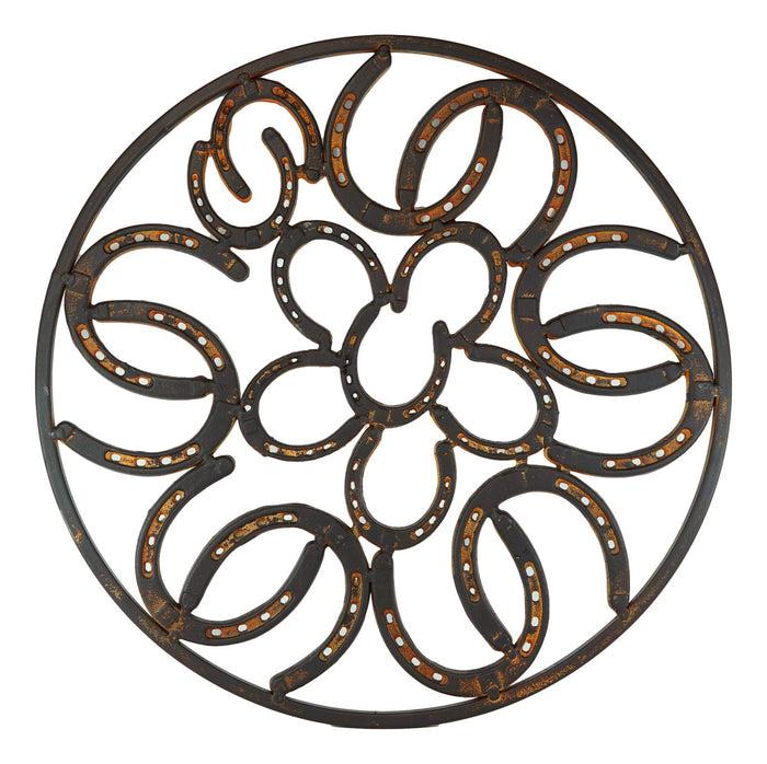 18"D Rustic Western Lucky Horseshoes Collage In Floral Cutout Wall Sign Plaque