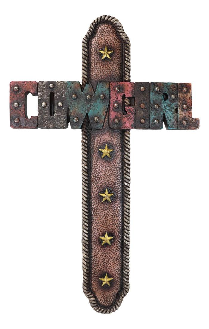 18" H Rustic Western Stars Cowgirl Word Art Braided Ropes Wall Cross Decor
