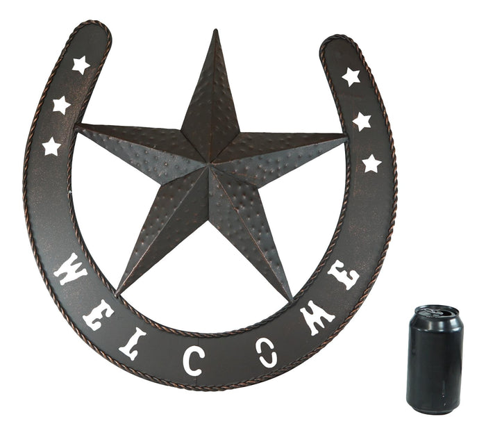 19"H Rustic Western Lucky Horseshoe And Lone Star Welcome Sign Wall Sign Plaque