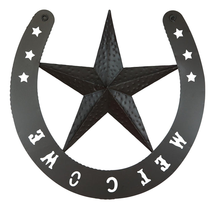 19"H Rustic Western Lucky Horseshoe And Lone Star Welcome Sign Wall Sign Plaque