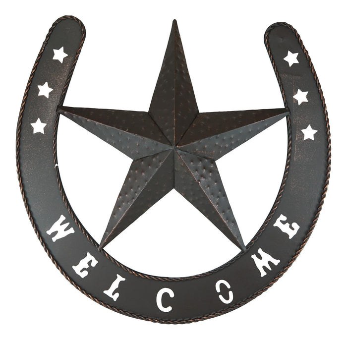 19"H Rustic Western Lucky Horseshoe And Lone Star Welcome Sign Wall Sign Plaque