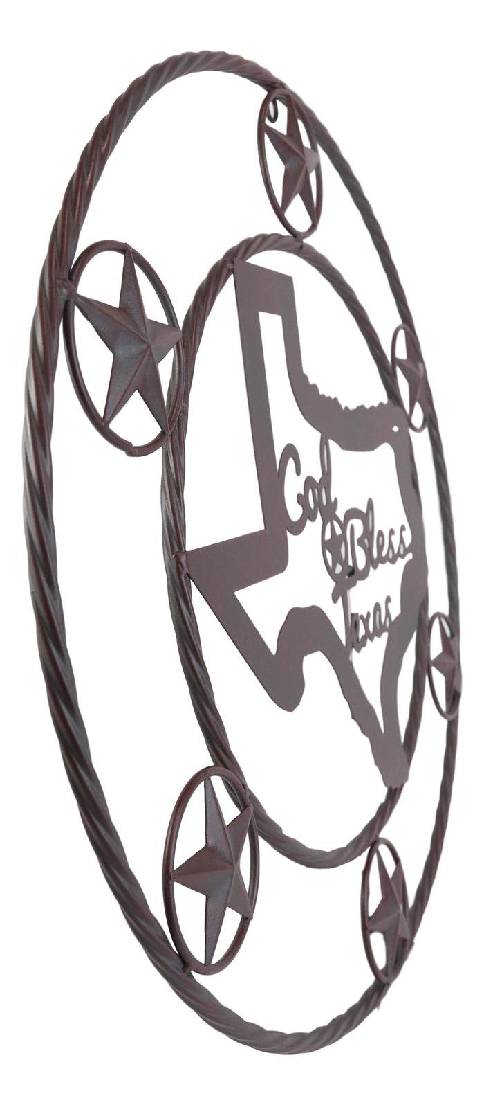 20"D Vintage Rustic Western Star God Bless Texas Metal Circle Wall Hanging Decor