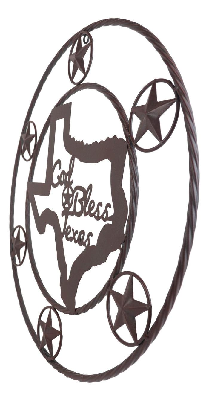 20"D Vintage Rustic Western Star God Bless Texas Metal Circle Wall Hanging Decor