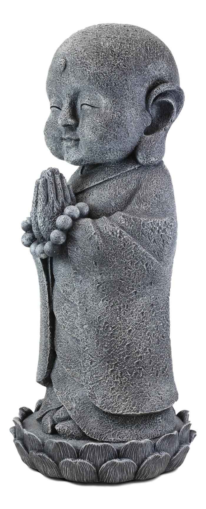 20"H Large Jizo Buddha Monk With Prayer Beads On Lotus Throne Garden Statue