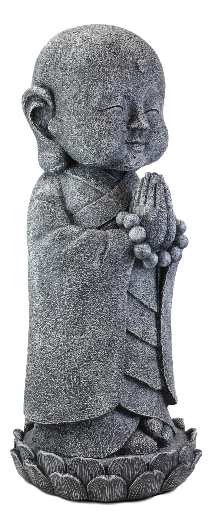 20"H Large Jizo Buddha Monk With Prayer Beads On Lotus Throne Garden Statue