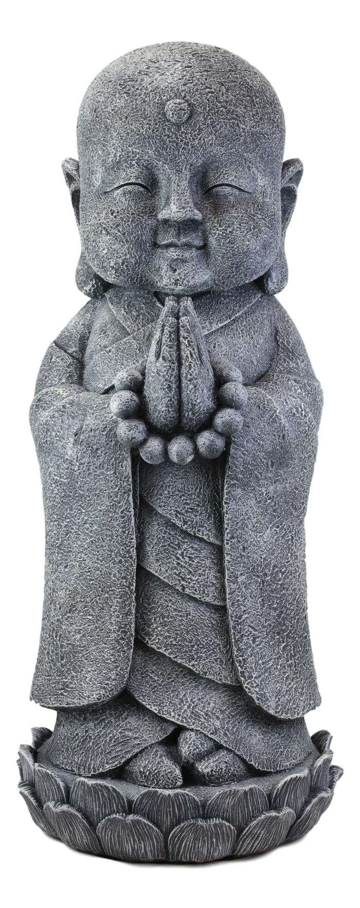 20"H Large Jizo Buddha Monk With Prayer Beads On Lotus Throne Garden Statue
