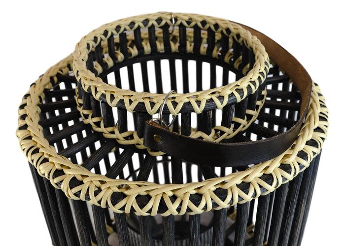 20"H Rustic Western Farmhouse Black Rattan Wood Candle Holder Lantern W/ Hanger
