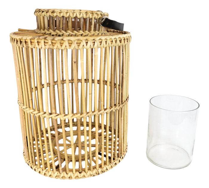 20"H Rustic Western Farmhouse Rattan Wooden Candle Holder Lantern With Hanger