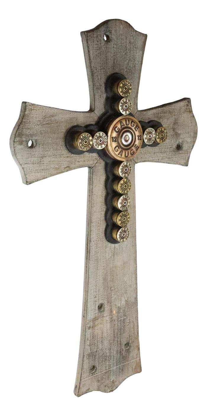 20"H Rustic Western Hunter 12 Gauge Shotgun Bullet Casings Wooden Wall Cross