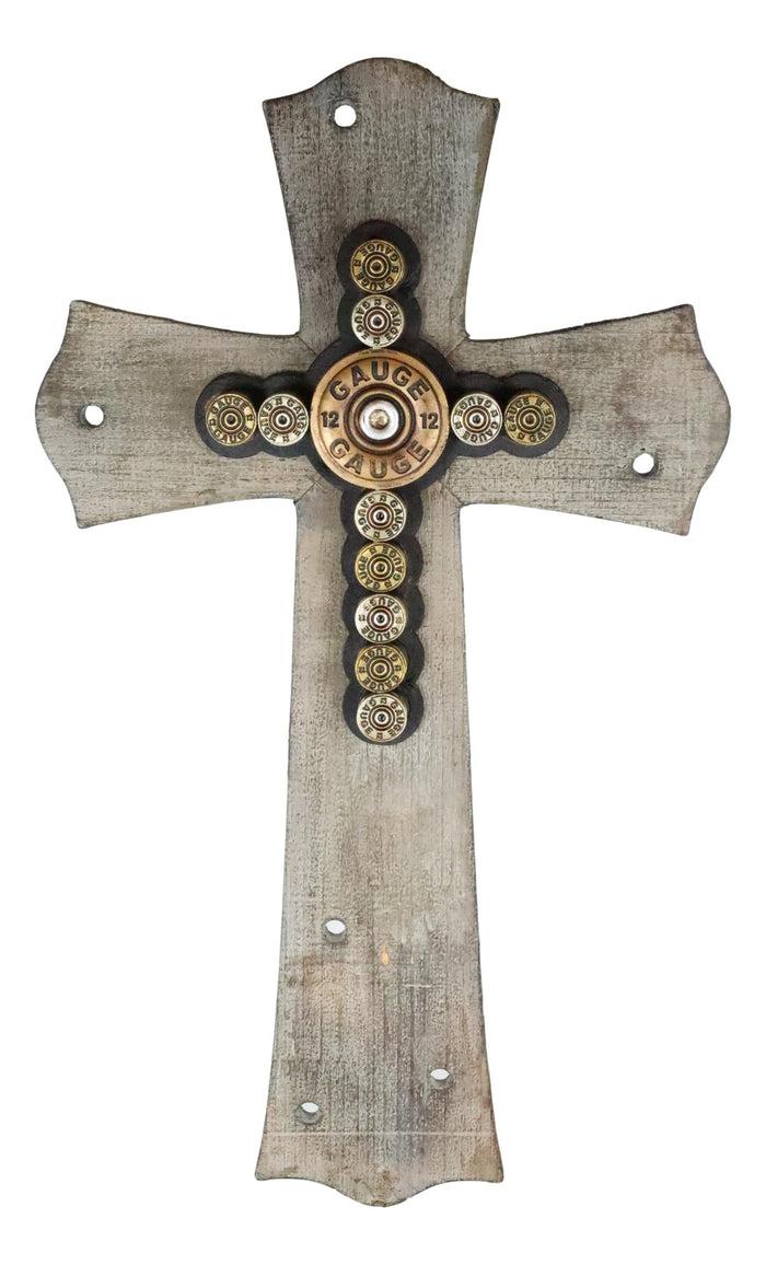 20"H Rustic Western Hunter 12 Gauge Shotgun Bullet Casings Wooden Wall Cross