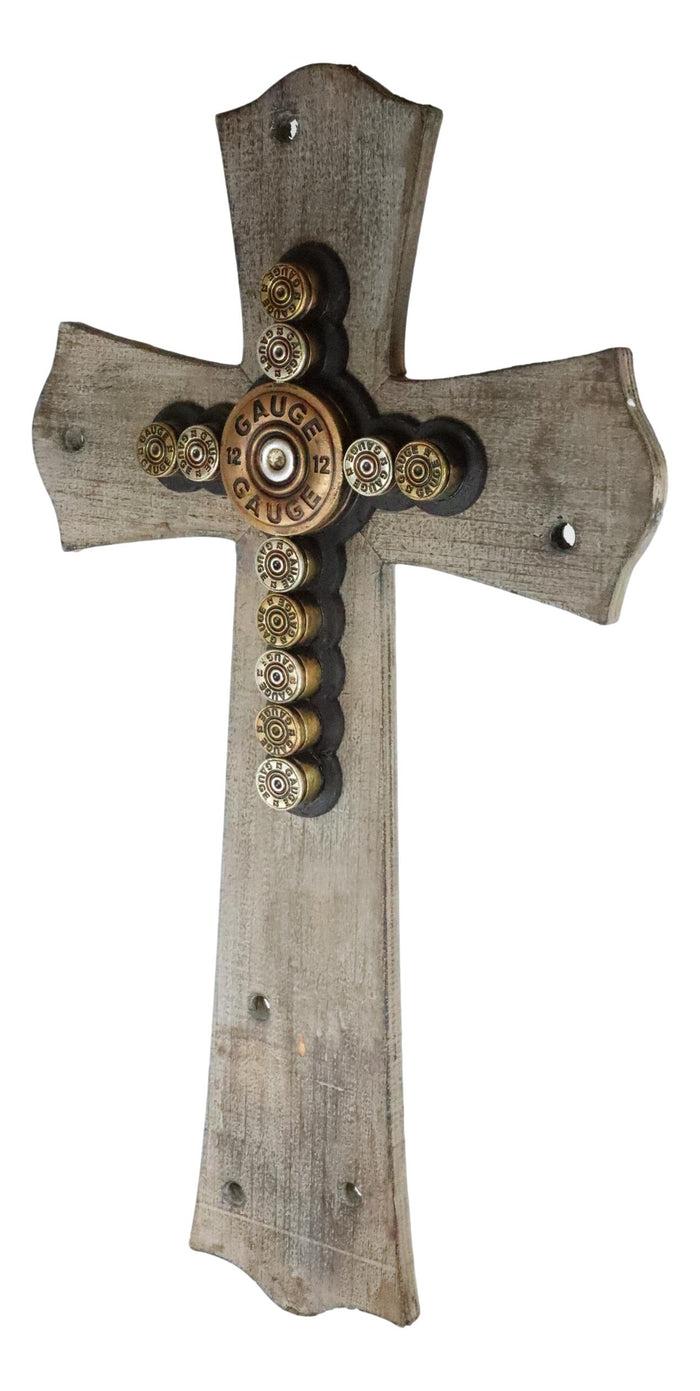 20"H Rustic Western Hunter 12 Gauge Shotgun Bullet Casings Wooden Wall Cross