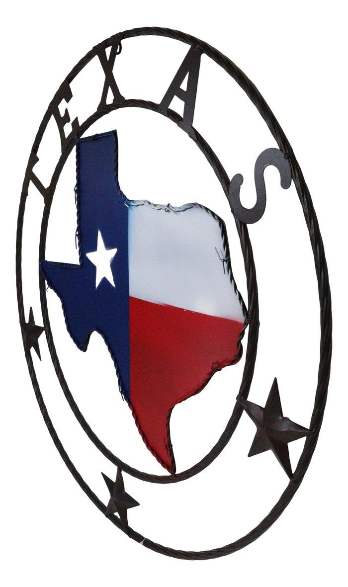 24"D Western Large Texas Lone Star State Map Patriotic Flag Wall Circle Sign