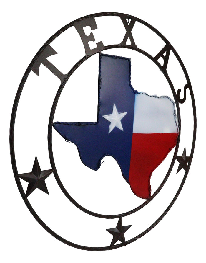 24"D Western Large Texas Lone Star State Map Patriotic Flag Wall Circle Sign