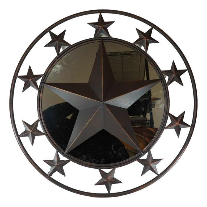 24"D Western Lone Star With Mini Stars Metal Circle Wall Mirror Plaque Decor