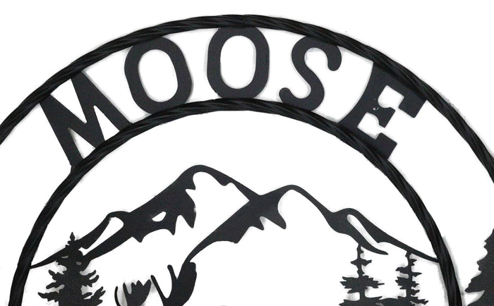 24" Rustic Western Moose Country By Mountains Pine Forest Metal Wall Circle Sign