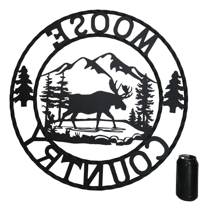 24" Rustic Western Moose Country By Mountains Pine Forest Metal Wall Circle Sign