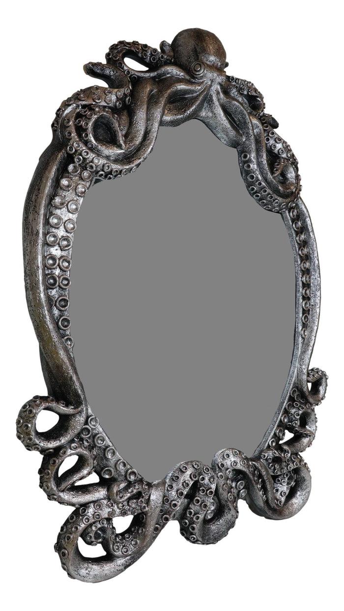 25"H Large Vintage Silver Marine Sea Monster Kraken Cthulhu Octopus Wall Mirror