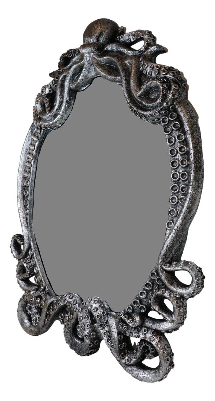 25"H Large Vintage Silver Marine Sea Monster Kraken Cthulhu Octopus Wall Mirror