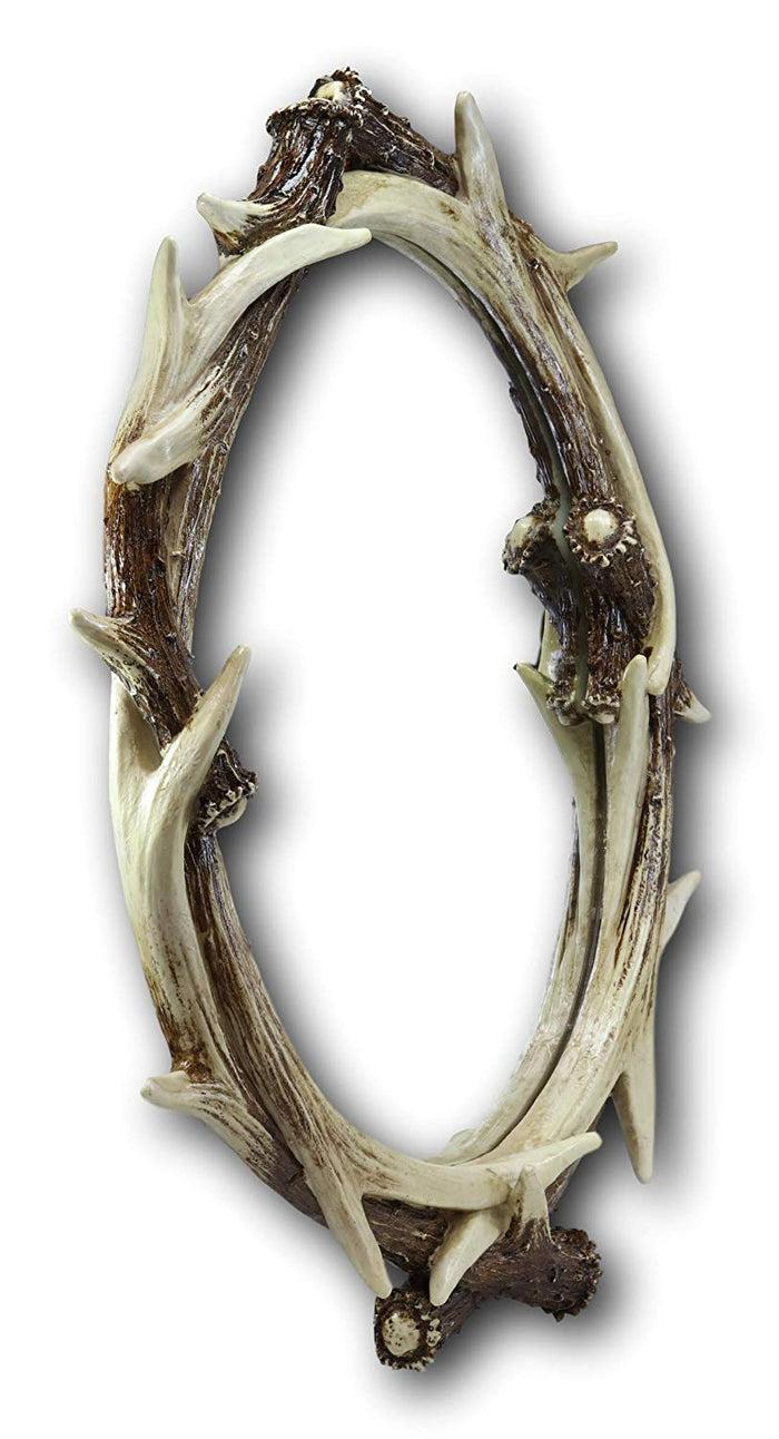 27"H Western Rustic Hunters Stag Deer Antlers Rack Oval Wall Mirror Decor Plaque