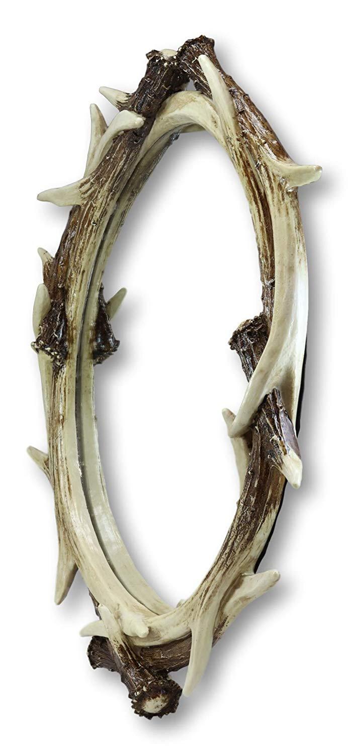 27"H Western Rustic Hunters Stag Deer Antlers Rack Oval Wall Mirror Decor Plaque