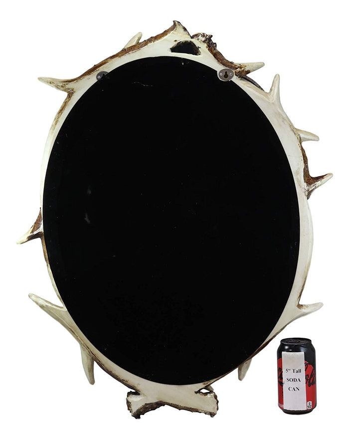 27"H Western Rustic Hunters Stag Deer Antlers Rack Oval Wall Mirror Decor Plaque
