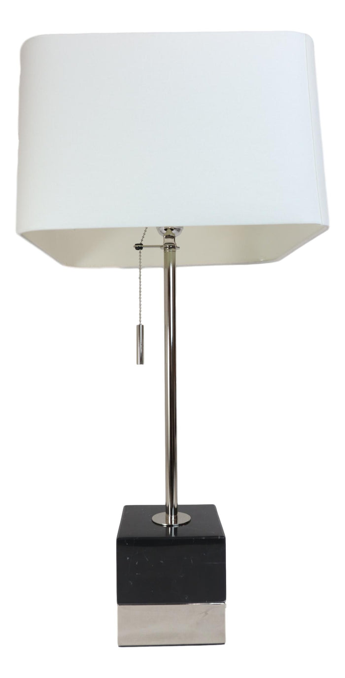 28"H Contemporary Elegant Black Marble And Metal Cube Table Lamp Fabric Shade