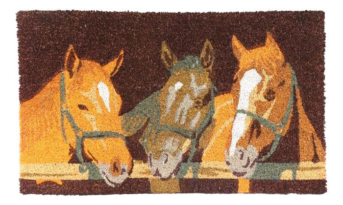 3 Horse Friends By Stable Fence Coir Coconut Fiber Floor Mat Doormat 29"X17"