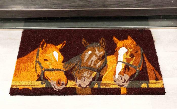 3 Horse Friends by Stable Fence Coir Coconut Fiber Floor Mat Doormat 29"X17"