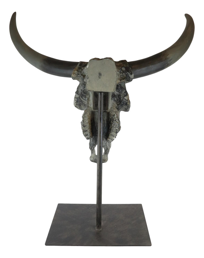 30"H Large Rustic Western Longhorn Bull Steer Skull Desktop Plaque W/ Pole Base