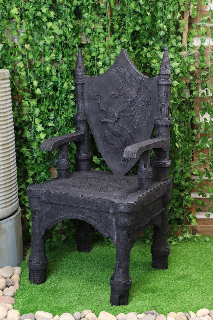 48" Tall Life Sized Fantasy Dragon Coat Of Arms Heraldry Crest Throne Chair