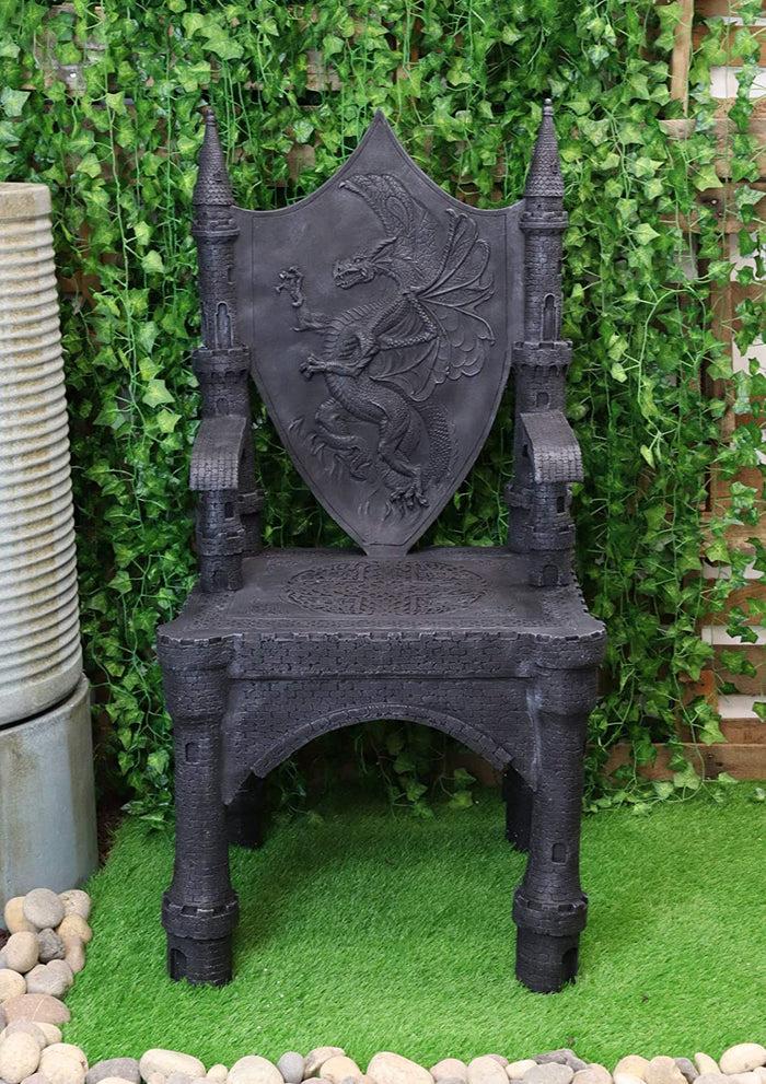 48" Tall Life Sized Fantasy Dragon Coat Of Arms Heraldry Crest Throne Chair