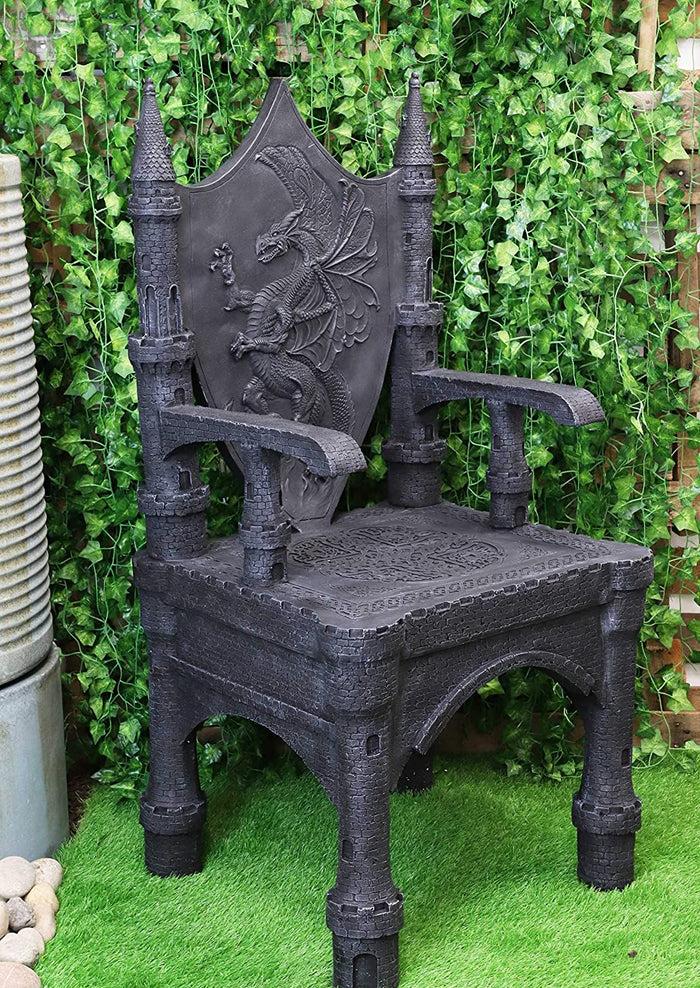 48" Tall Life Sized Fantasy Dragon Coat of Arms Heraldry Crest Throne Chair